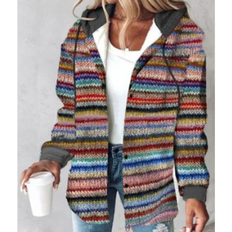 TIFICY Women's Fashion Casual Plaid Print Autumn Winter Long Sleeve Hooded Jackets & Coats