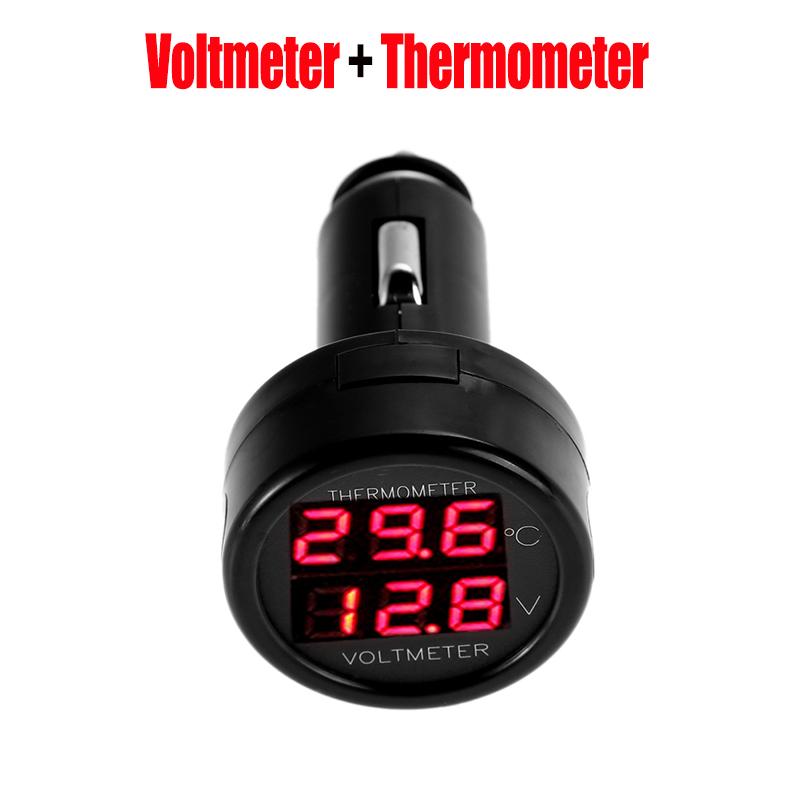 3 In 1 12/24V Car Volt Meter Auto LED Digital Voltmeter Gauge+Thermometer+USB Charger Current Meter Volt Detector Thermometer