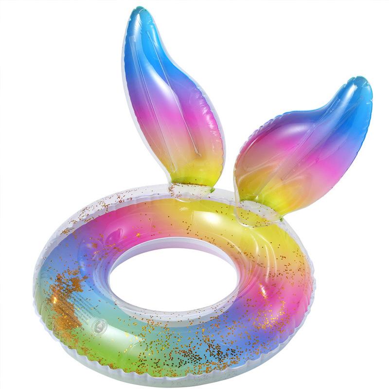 Summer Mermaid Inflatable Swimming Ring Thickened PVC Pool Float Mattress with Crown Floating Ring Seat Toys