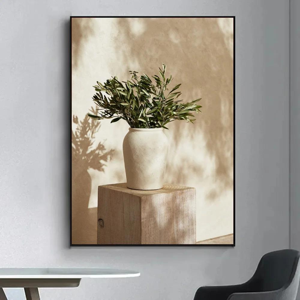 1pc Vintage Minimalist Wall Art Italy Olive Tree In Vase Poster Self-adhesive Art Waterproof Paper Sticker Wall Decor