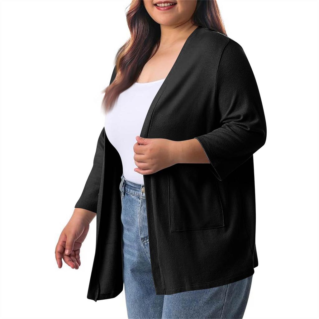 Women's Fall And Winter Fashion Casual Soild 3/4 Sleeve Mid-Length Cardigan Jacket