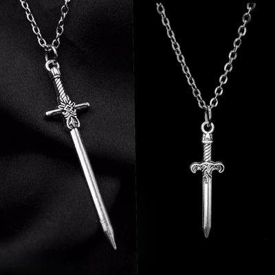 Personality Creative Sliver Color Cross Sharp Sword Pendant Necklace for Women Men Hip-hop Punk Collar Chain Jewelry Accessories