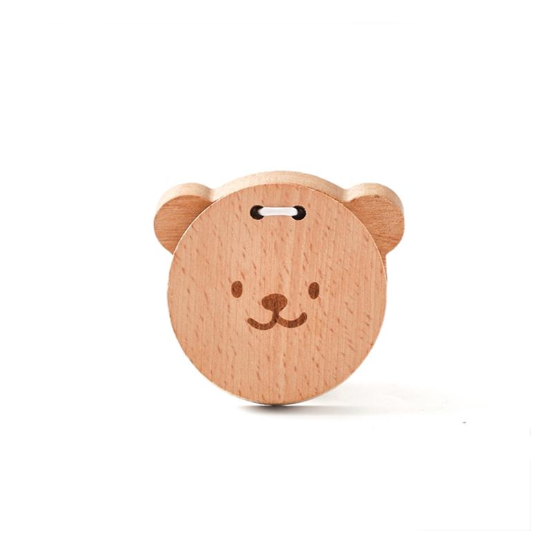 Wooden Baby Montessori Rattle Toy Animal Bear Shape Hand Bell Toy Bpa Free Rodent Teething Necklace Food Grade Baby Chewable Toy