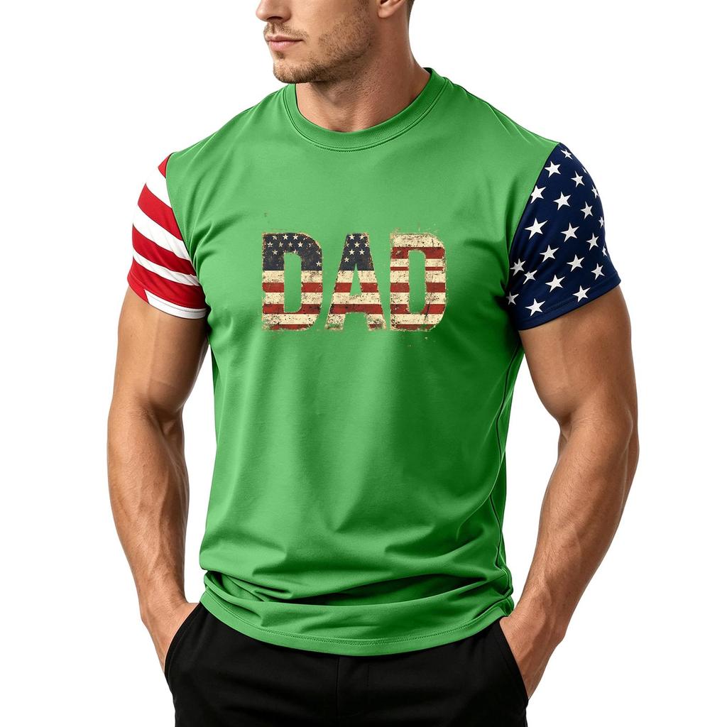 Men's Loose Fit Short Sleeve T Shirt Dad Flag Print Casual Summer Daily Wear Top for Father's Day and Independence Day