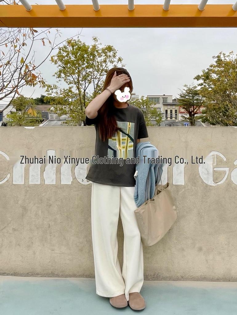 Women's 2026 Spring Cotton Terry Cloth Printed Short Sleeve T-shirt - A Touch of Blue