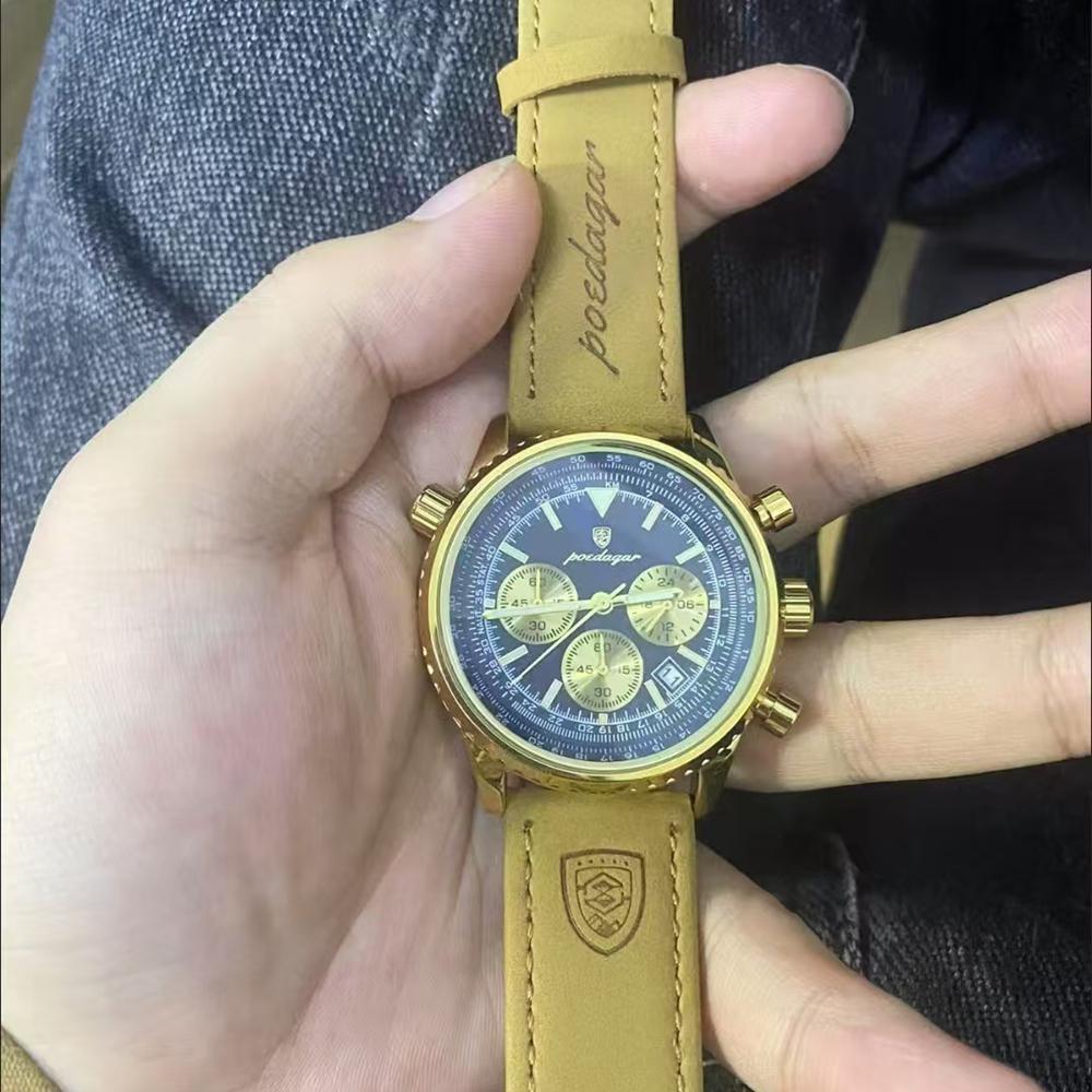 POEDAGAR Military Luxury Men Watch Date Chronograph Waterproof Luminous Top Man Wristwatch Leather Men's Quartz Watches