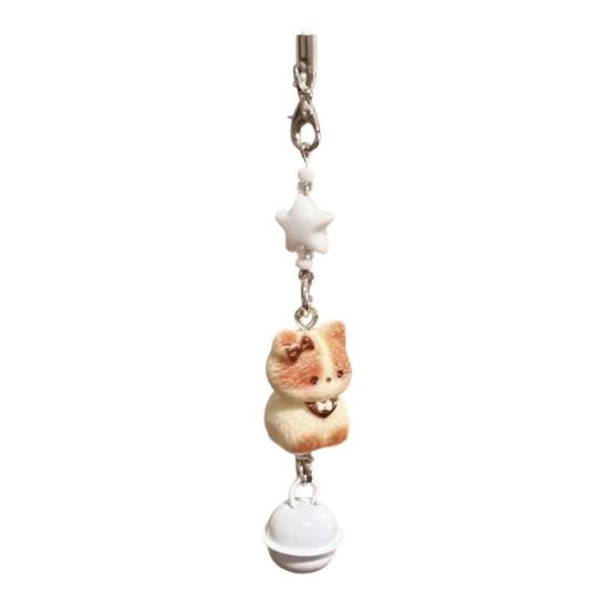 

Bag Pendant Resin Star Cat Design Keychain with Bell Sound Mobile Phone Lanyard Stress Relief Hanging Buckle Lightweight Bag Hanger белый