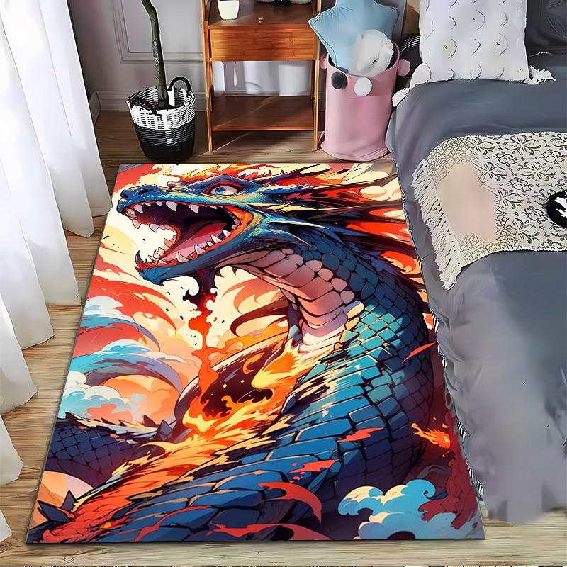 Fiery Blue Dragon Design Rug with Bold Colors for Home Decor Suitable for use as an anti-slip for living room bedroom sofas