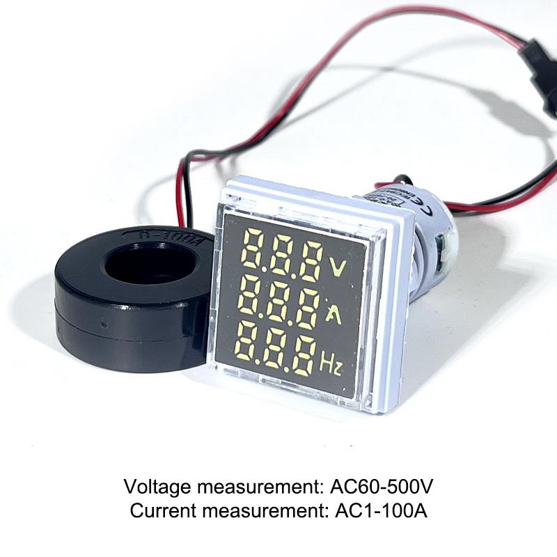 

Square LED Digital Voltmeter Ammeter Hertz Meter AC20-500V Signal Lights Voltage Current Frequency Combo Meter Indicator Tester білий