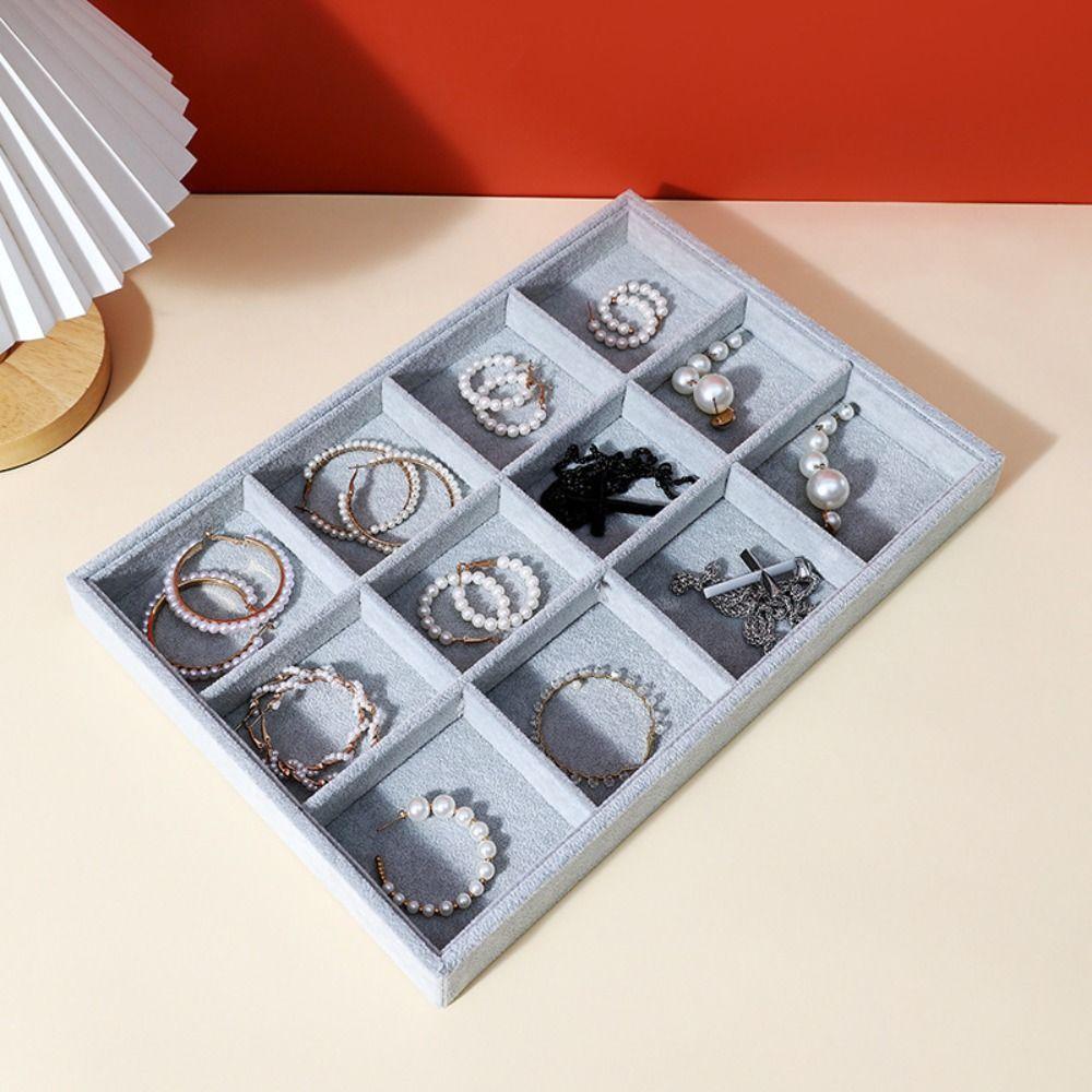 Large Capacity Velvet Jewelry Tray Wooden Rings Earrings Plate Jewelry Storage Box  Jewelry Seller