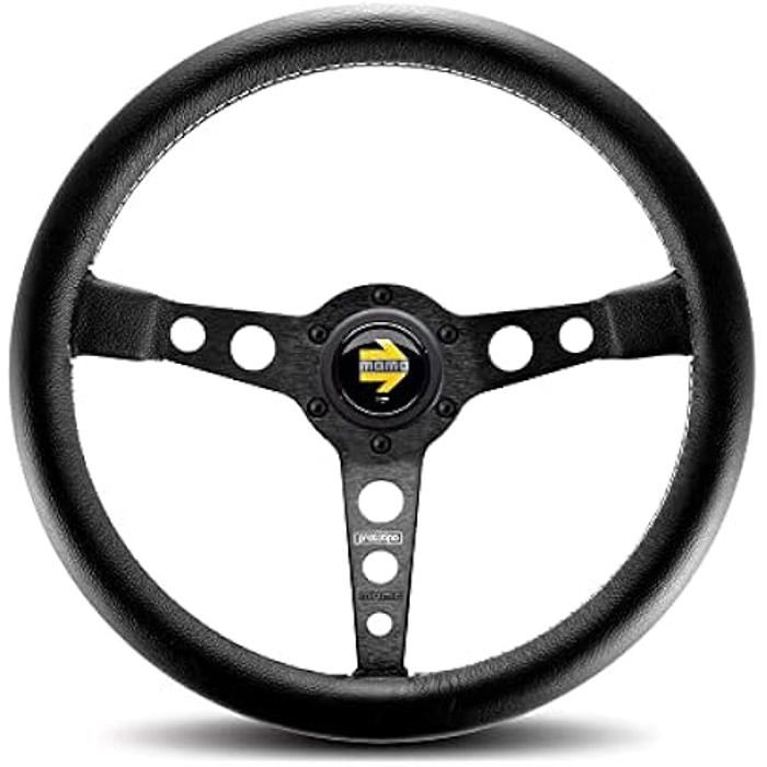 Volant MOMO Pro35Bk2B En Cuir Pleine Fleur Noir 350mm - Diamètre De Jante 30x30mm