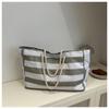 Striped Canvas Casual New Fashion Personalized Large Capacity Commuting Rope Tote Shoulder Bag Women