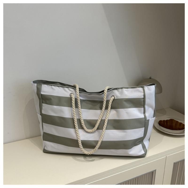 Striped Canvas Casual New Fashion Personalized Large Capacity Commuting Rope Tote Shoulder Bag Women