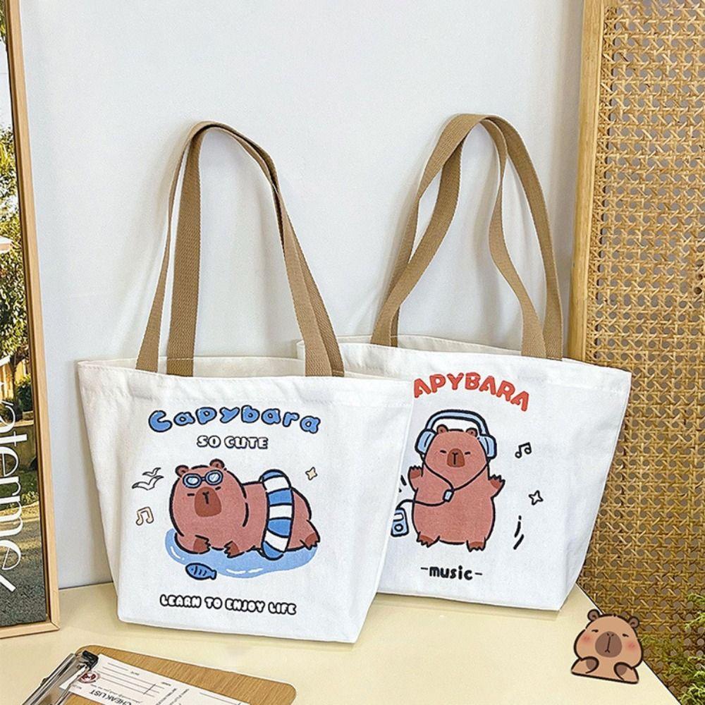 

Cartoon Pufferfish Printing Canvas Tote Bag Large Capacity Sling Backpack Shoulder Bag Women Girls