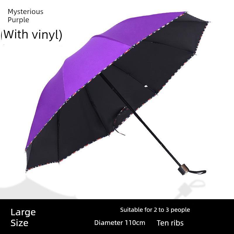 Extra-Large Ten-Rib Sunshade Umbrella, Business-Grade Black-Coated Double Sun Umbrella, Folding Umbrella
