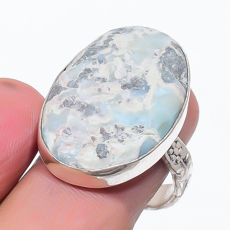Natural Larimar Gemstone Handmade 925 Sterling Silver Jewelry Ring Size 9 I8C61