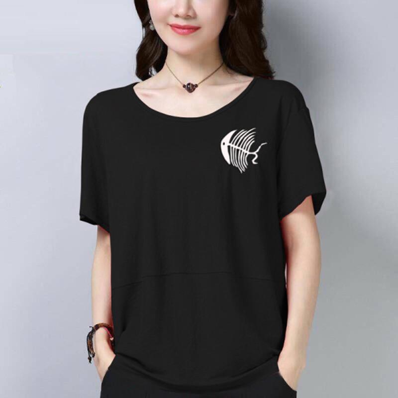 Sommer Neues Übergrößen Damen Kurzarm T-Shirt für Damen, Füllige MM Locker und Schlankmachend Fleisch und Alter Reduzierend Besticktes Top für Damen