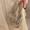 Summer New Style Mid-heel Shoes Women's Square Head Shallow Mouth Crystal Fine Strap Set Foot Slip-resistant Wear Slippers