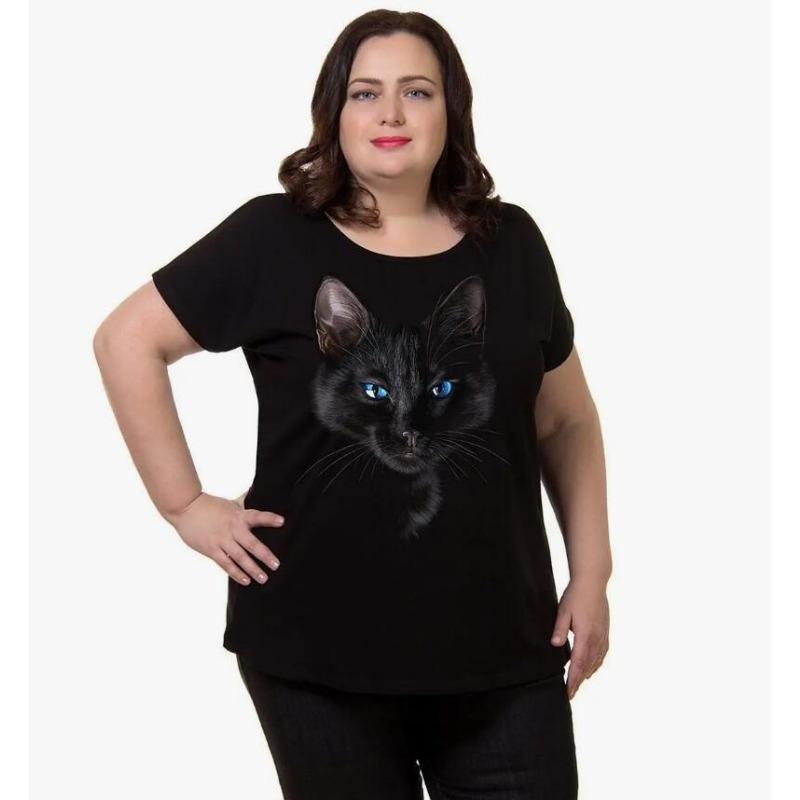

Женские футболки Летние повседневные топы с коротким рукавом Футболка с круглым вырезом Мода Уличная одежда Женская одежда оверсайз Футболки с мультяшным котом 7XL