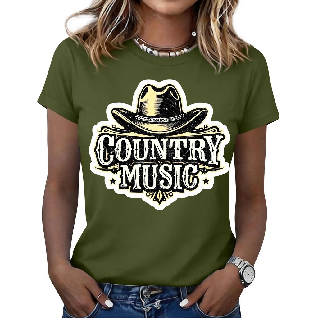 Women's Fashionable Casual Music Festival Print Round-Neck Short-Sleeve T-Shirt