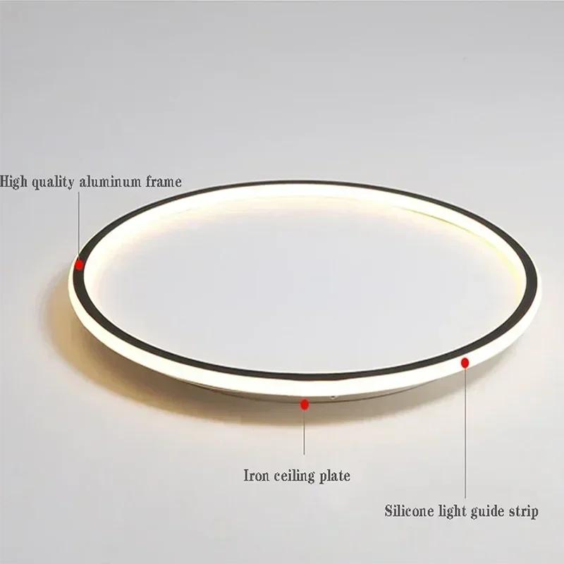 bedroom ceiling light Nordic circular LED ceiling light 30/50/80CM living room study ultra-thin black white gold room decoration