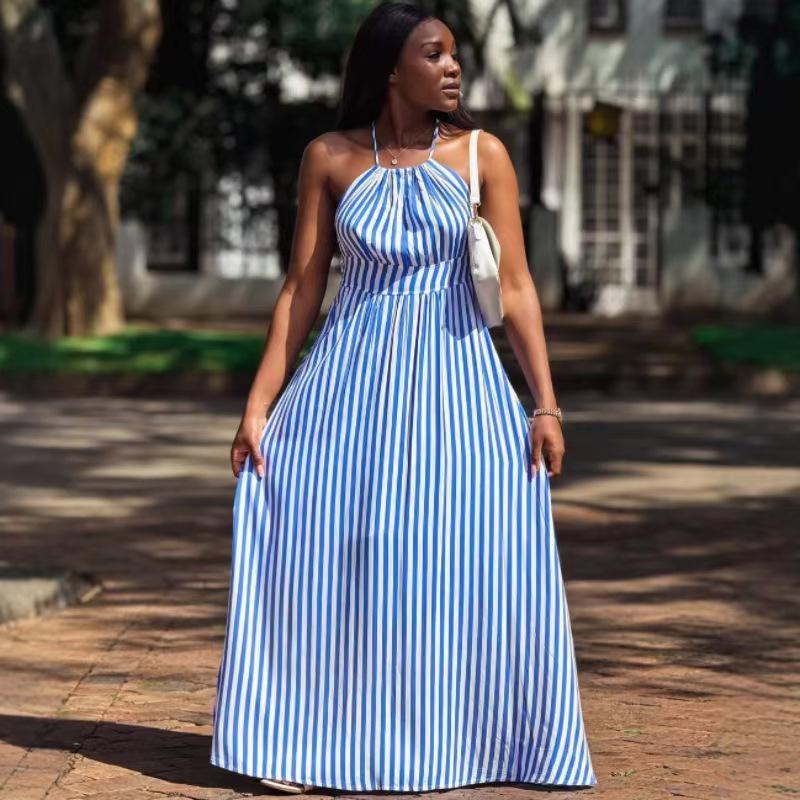 

Женское полосатое платье-майка на бретельках 2024 года - Европейский и американский стиль Small