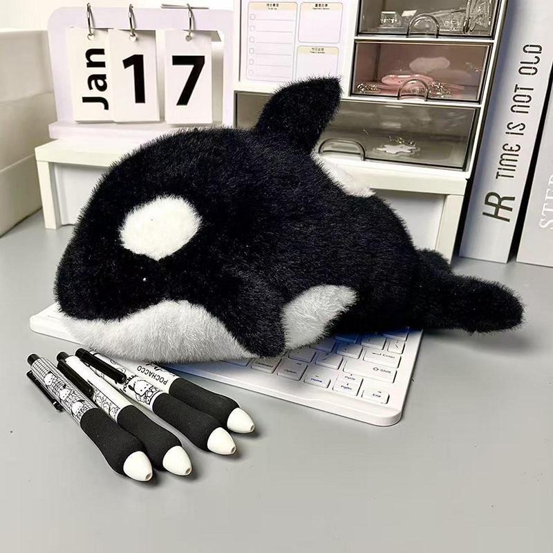 Dessin Animé Peluche Orque Épée Sac à Stylo Grande Capacité Sac à Papeterie Cadeau Étudiant Pour École Bureau Trousse à Crayon Amusante