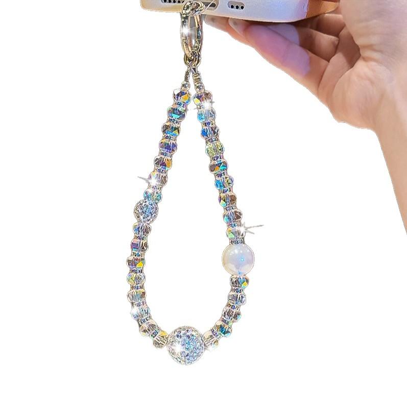 streamer broken diamond pearl mobile phone chain light luxury high-end crystal bag pendant portable hanging chain women's pendant