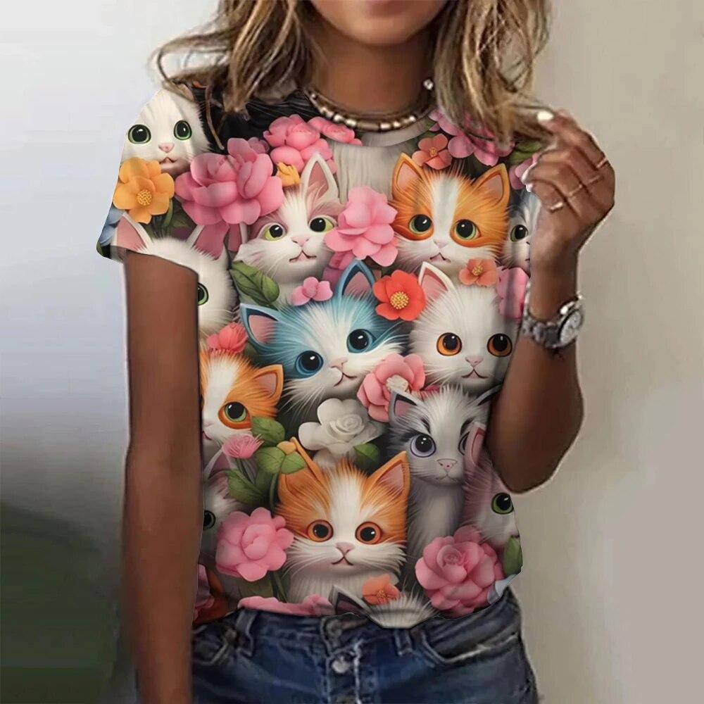 3d Print Abstract Cartoon Cat T Shirts Fashion Ladies Street Hipster Casual Short Sleeve O-Neck Tops Summer Fashion Plus Size Tees