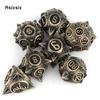 7 Pcs Yellow Meteor Hammer Metal Dice Solid Metal Polyhedral Dice Set Suitable For Role-Playing Dice PropBoard Game Gift