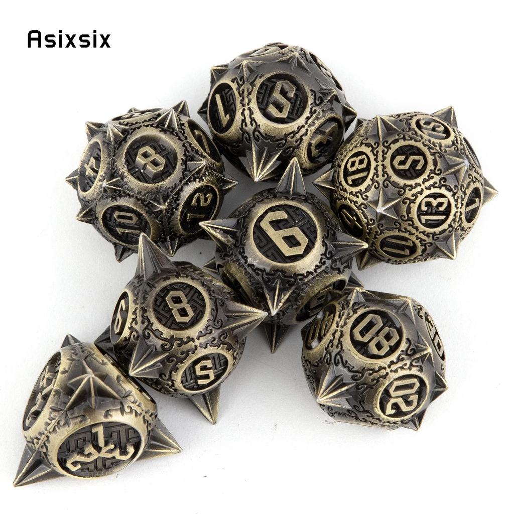 7 Pcs Yellow Meteor Hammer Metal Dice Solid Metal Polyhedral Dice Set Suitable For Role-Playing Dice PropBoard Game Gift