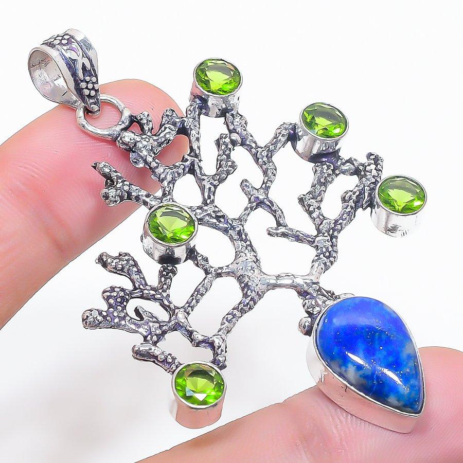 

Натуральный лазурит, перидот, ювелирная подвеска из стерлингового серебра 925 пробы 2,64 N8i57