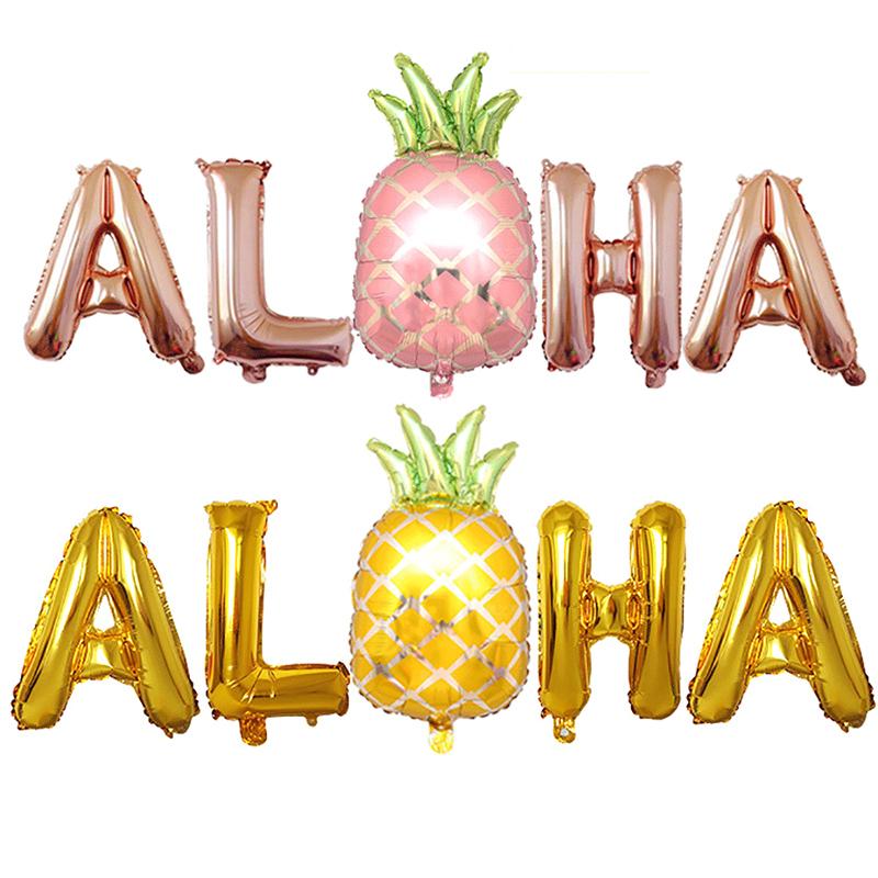 Hawaiian Letter Foil Balloon Pineapple Decorative Balloon Set Rose Gold Balloon