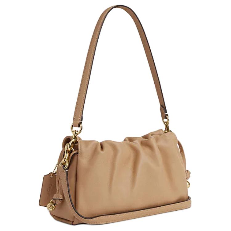 Coach Faye 26 Logo Drawstring Magnetic Closure Leather Cloud Bag Women Handbags Brown Yellow CV529-IMTN2