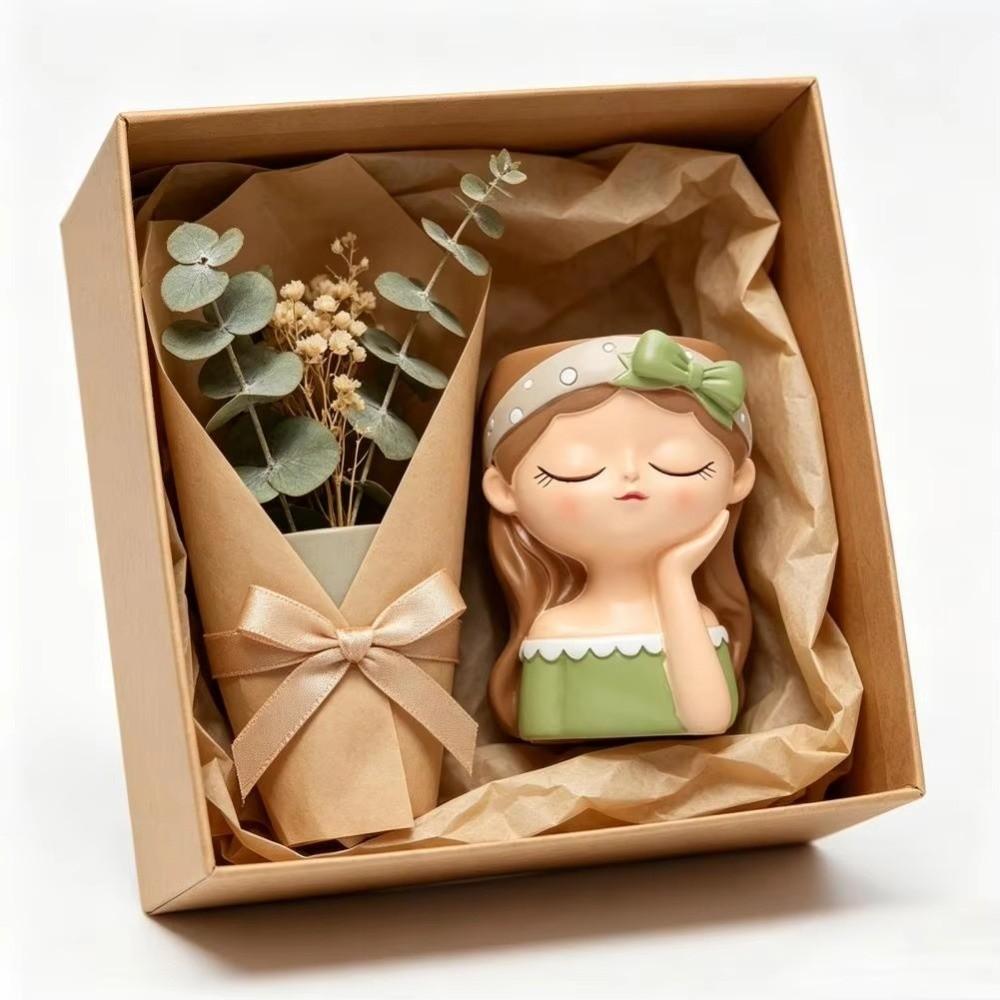 Resin Fairy Flowerpot Nordic Style Bonsai Vase Girl Statue Girl Face Planter Pot Balcony