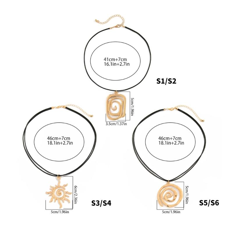 Stylish Metal Coil Sunflower Pendant Necklace Leather Necklace Goth Jewelry For Women