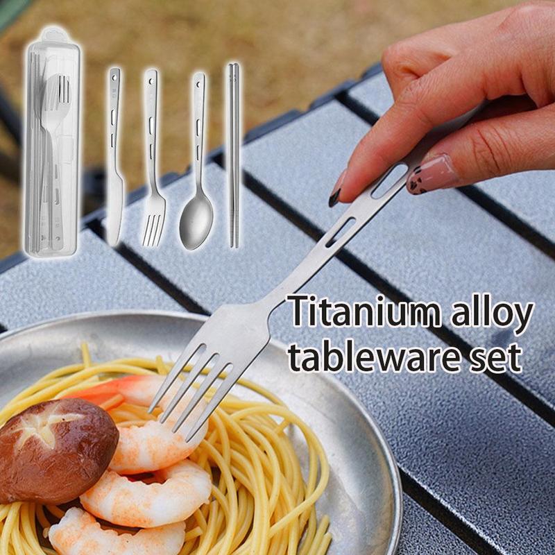 Lightweight Portable Titanium Tableware Set - Outdoor Camping Spoons Forks Chopsticks Western Food Knife Home Sanding Soup Spoon