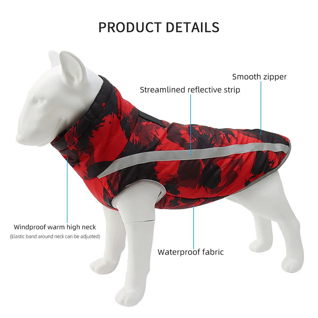 Reflective Waterproof Windproof Dog Coat, Autumn and Winter Warm Polyester Dog Jacket Winter Dog Vest for Medium Large