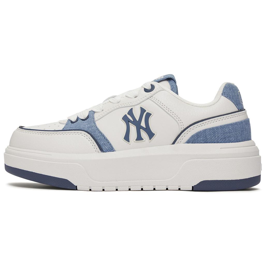 New MLB New York Yankees Anti Slip Wear Resistant Low Top Skateboard Shoes Unisex White Cyan 3ASXD015N-50NYS