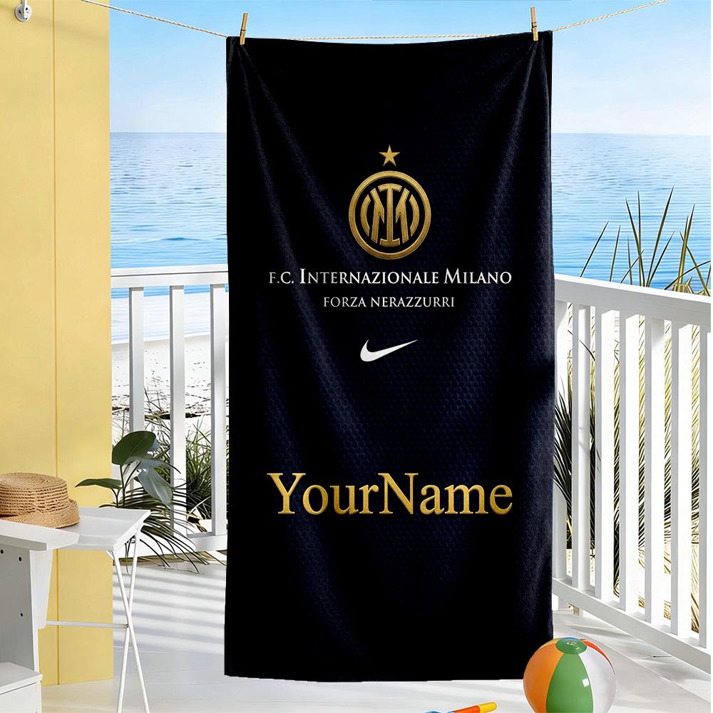 Toalla de Playa Inter de Milán Personaliza Tu Nombre Alta Absorción y Secado Rápido Ideal para Viajes Piscina al Aire Libre Yoga Surf Camping Senderismo Gimnasio Regalo Vacaciones