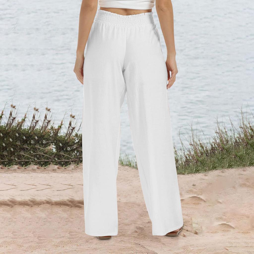 Pantalones de Pierna Ancha para Mujer Casual Femeninos Cintura Alta Elástica Lisos Largos ARJ-001