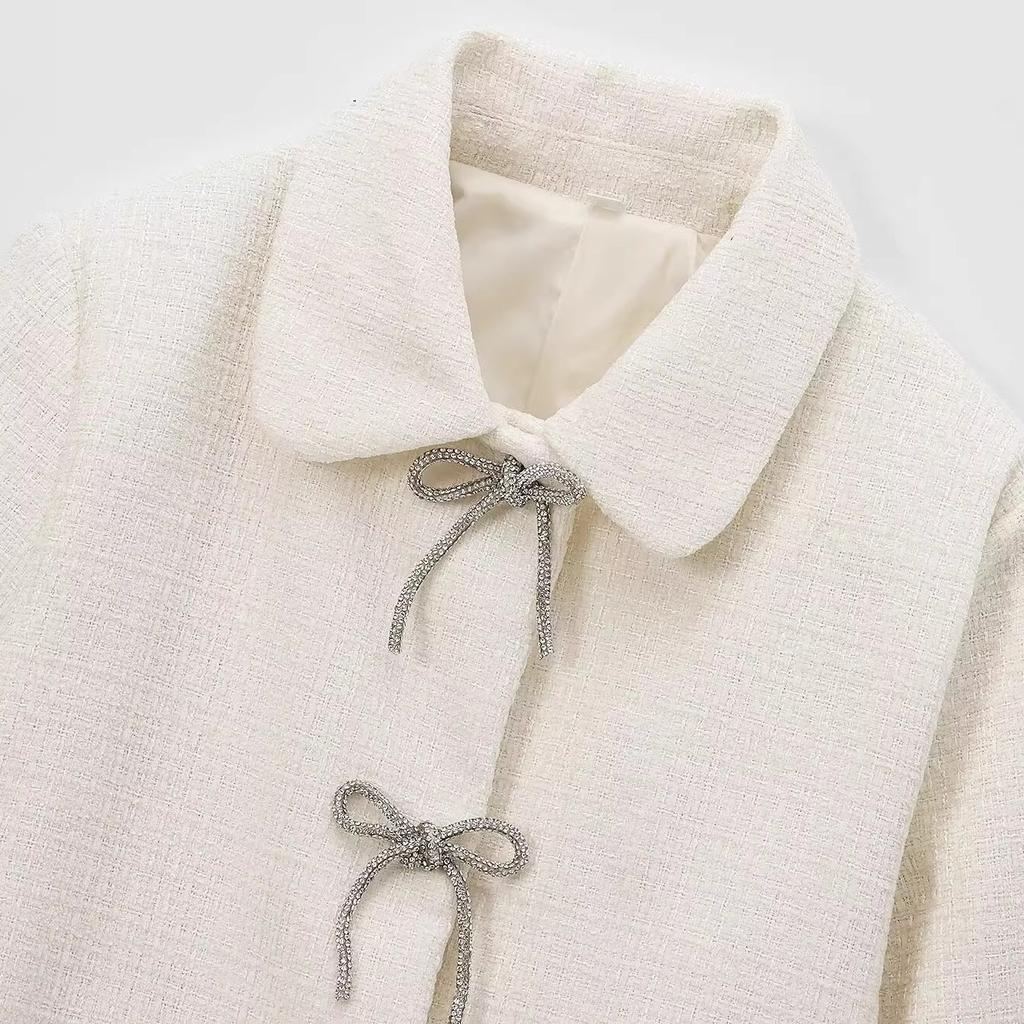 New autumn models, women's clothing, textured jacket with bow buttons