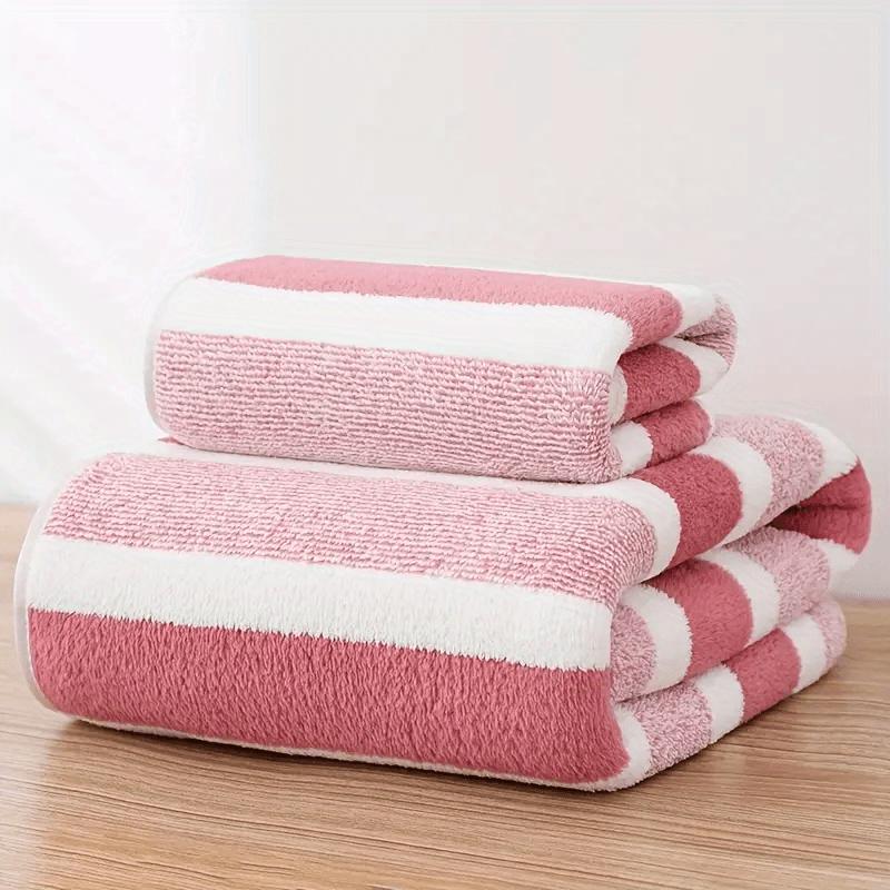 Striped Super Soft Bath Towel, Coral Velvet Material, Quick Drying Absorbent, Suitable for Swimming Pool, Beach, RV, Yoga, Gym