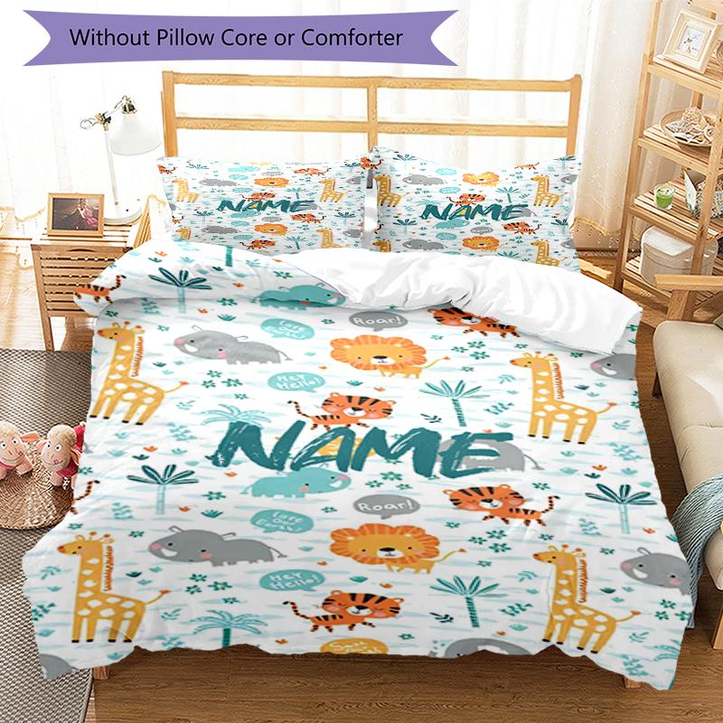 3pcs Custom Name Animals Bedding Set Duvet Cover Closure Includes 1 Duvet Cover & 2 Pillowcases, Soft and Comfortable for All Seasons.