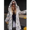 Women's Leopard Print Imitation Fur Jacket Fox Hair Long Coat Toka Wool Hooded Warm Winter Mink Trench Coat