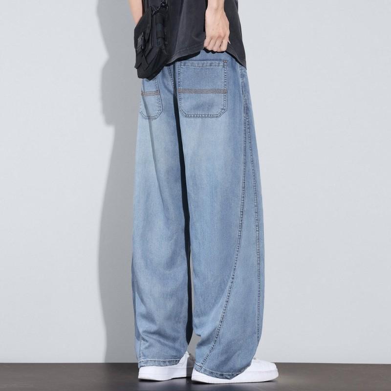 Mens Raw Denim Jeans 2026 Thin Loose Straight Leg Casual Pants