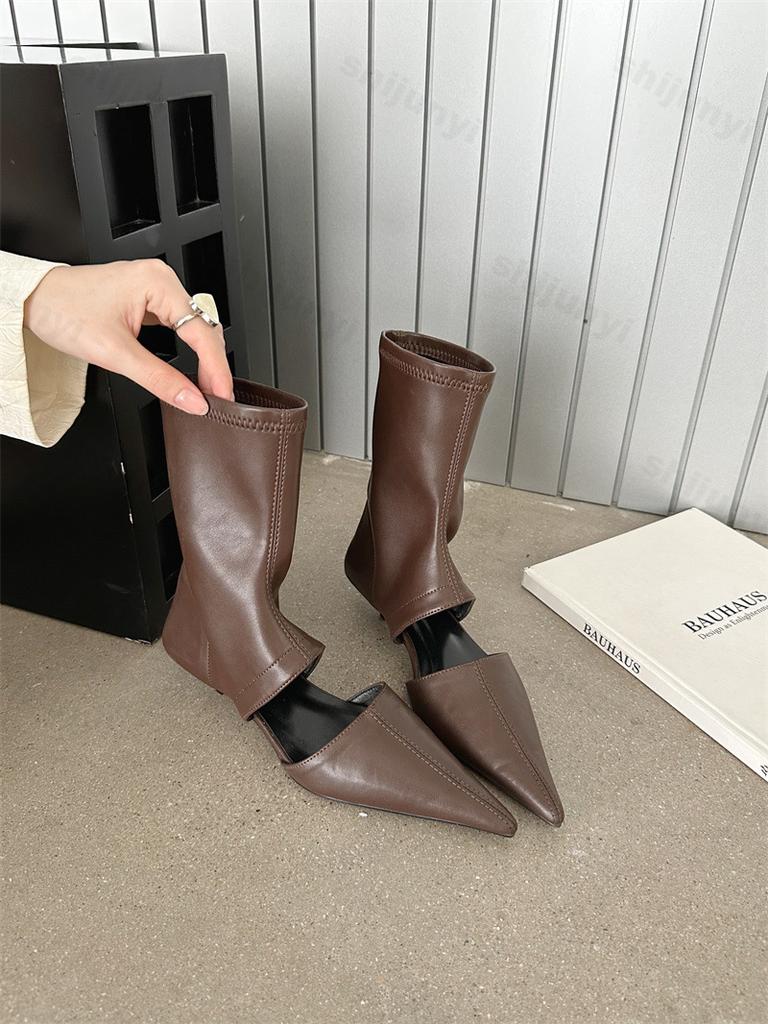 Retro Style Fashion Pointed Head Short Tube Hollow Cool Boots Women's  Spring New Breathable Comfortable Casual Ankle Boots