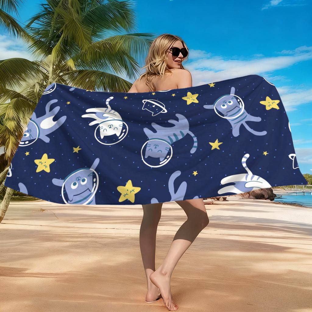 Weltraumkatzen Strandtuch Schnelltrocknend Klein bis Groß Badetuch für Strand Pool Sport Yoga Fitnessstudio Zuhause Reisehandtuch Geschenk für Freund
