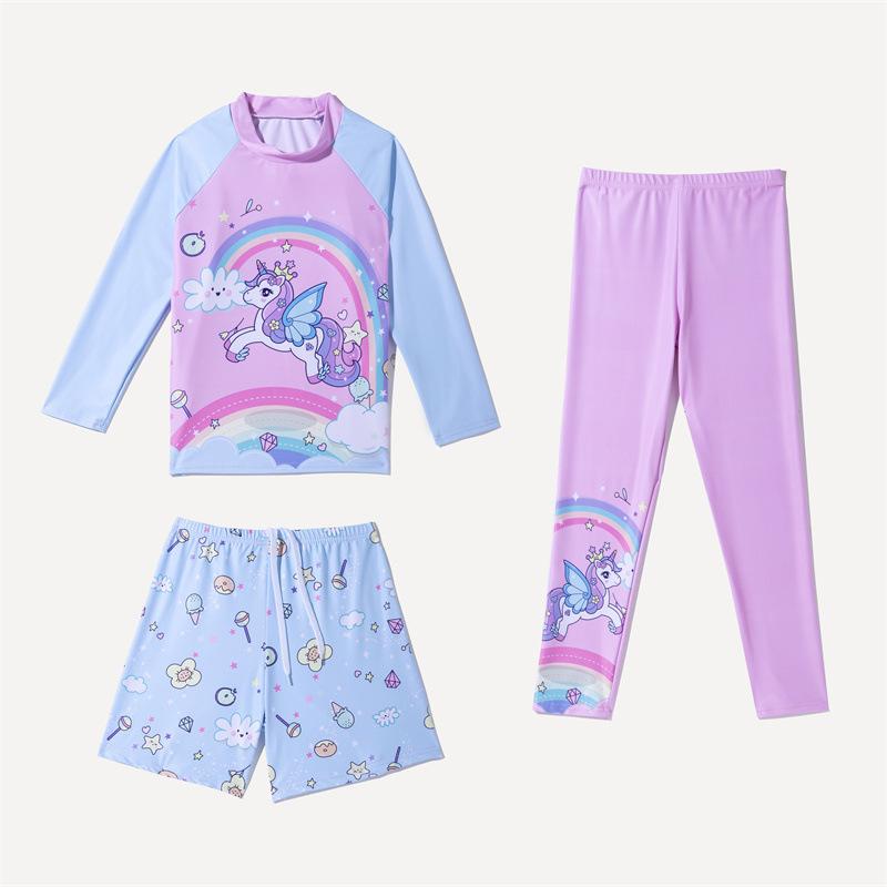 Children's Swimwear Boys' and Girls' Long-sleeved Trousers Three-piece Sun-resistant Quick-drying Suit Warm Swimming Suit for Children