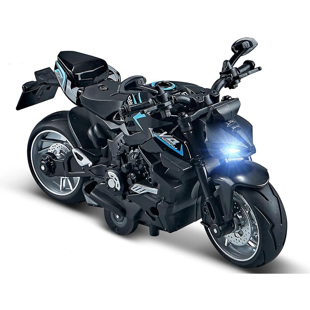 1/12 Pull Back V4 Motorradspielzeug, Geschenk mit Musikbeleuchtung, Street Fighter-Motorräder Spielzeug für Jungen Kinder im Alter von 3–12 Jahren